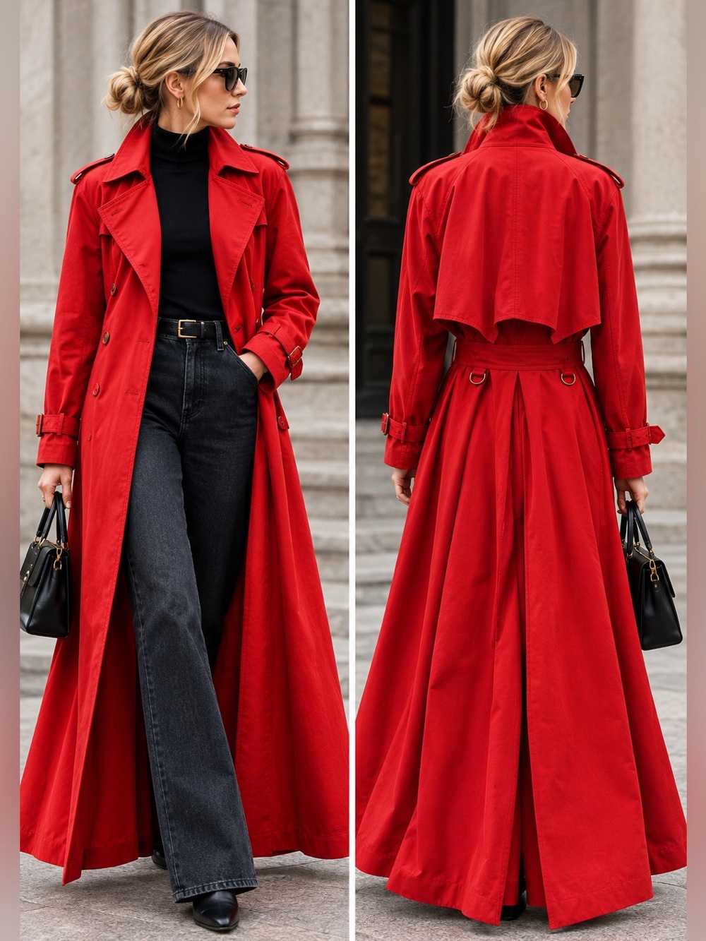 Vintage Aquascutum of London Red Dramatic Full Length British Heritage Trench